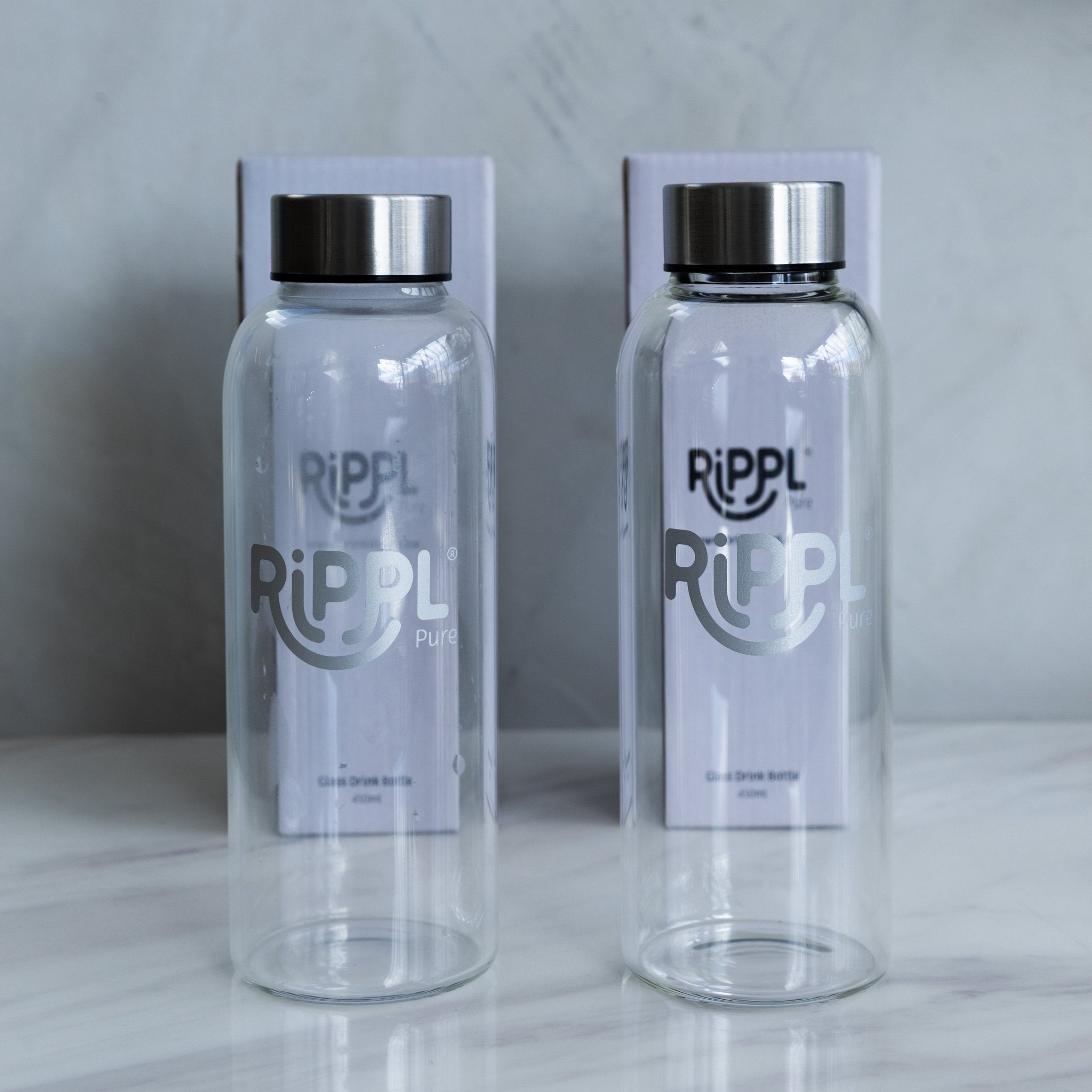 2 Pack Rippl Pure Glass Drink Bottle - 450ml - drinkrippl.com