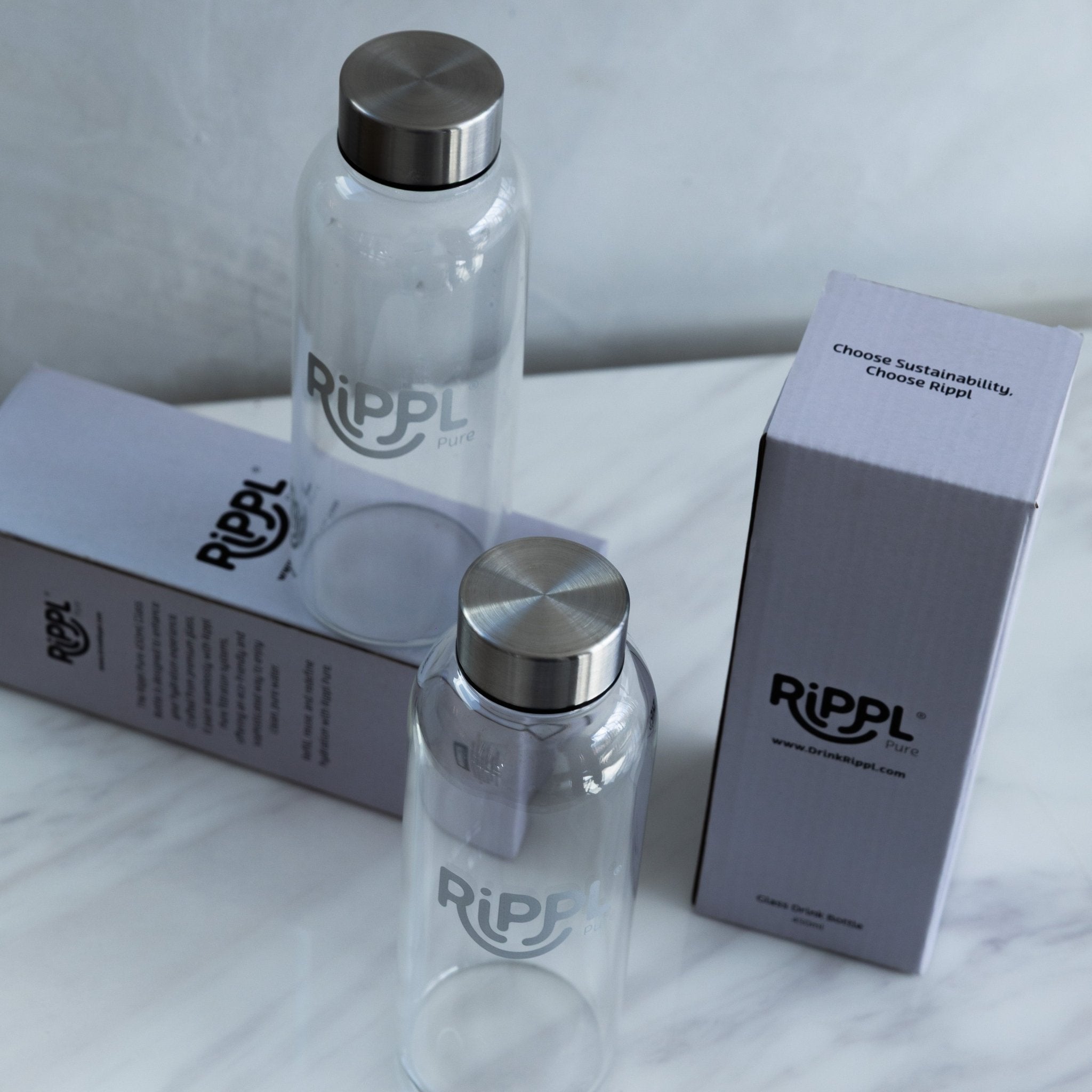 2 Pack Rippl Pure Glass Drink Bottle - 450ml - drinkrippl.com