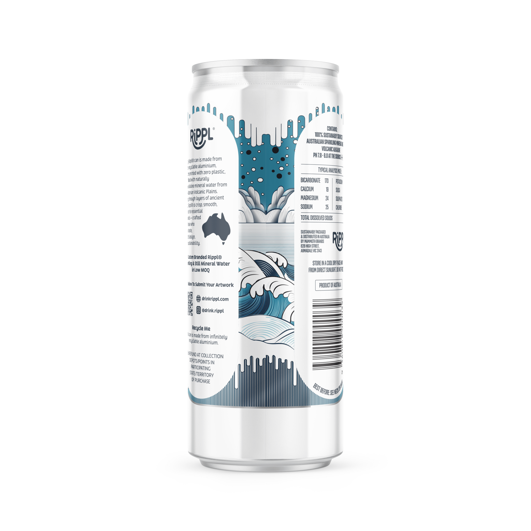 Rippl Wave Sparkling Mineral Water Cans - Sparkling (600ml Custom Bottles) - drinkrippl.com