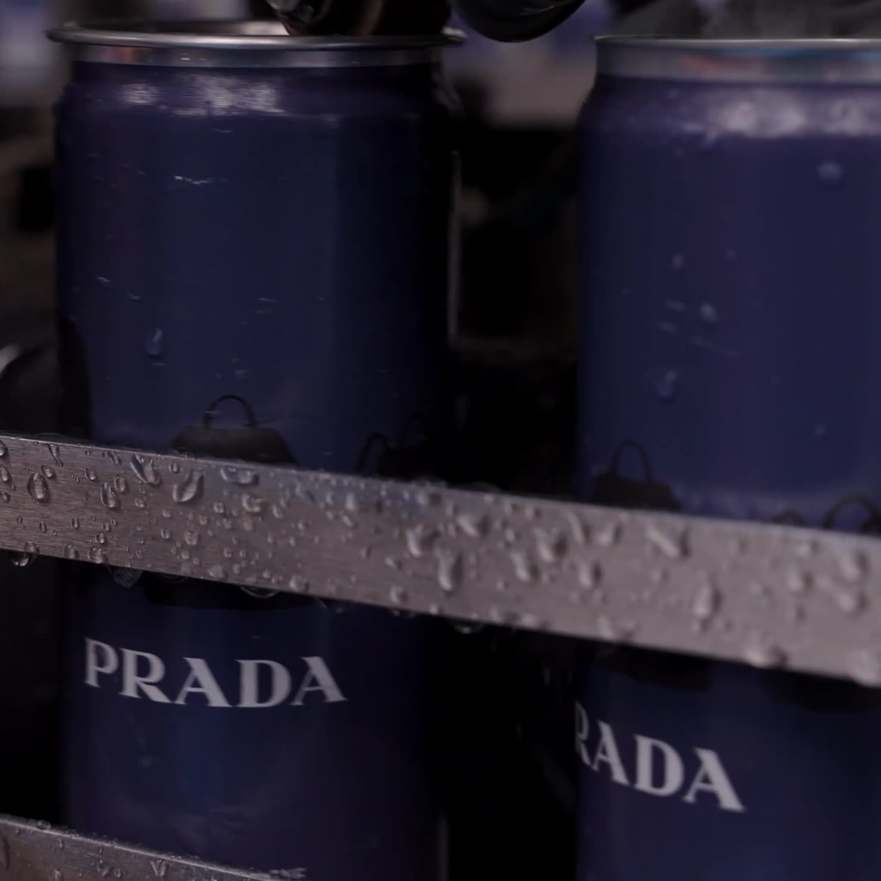 Prada custom branded Rippl cans on the filling line