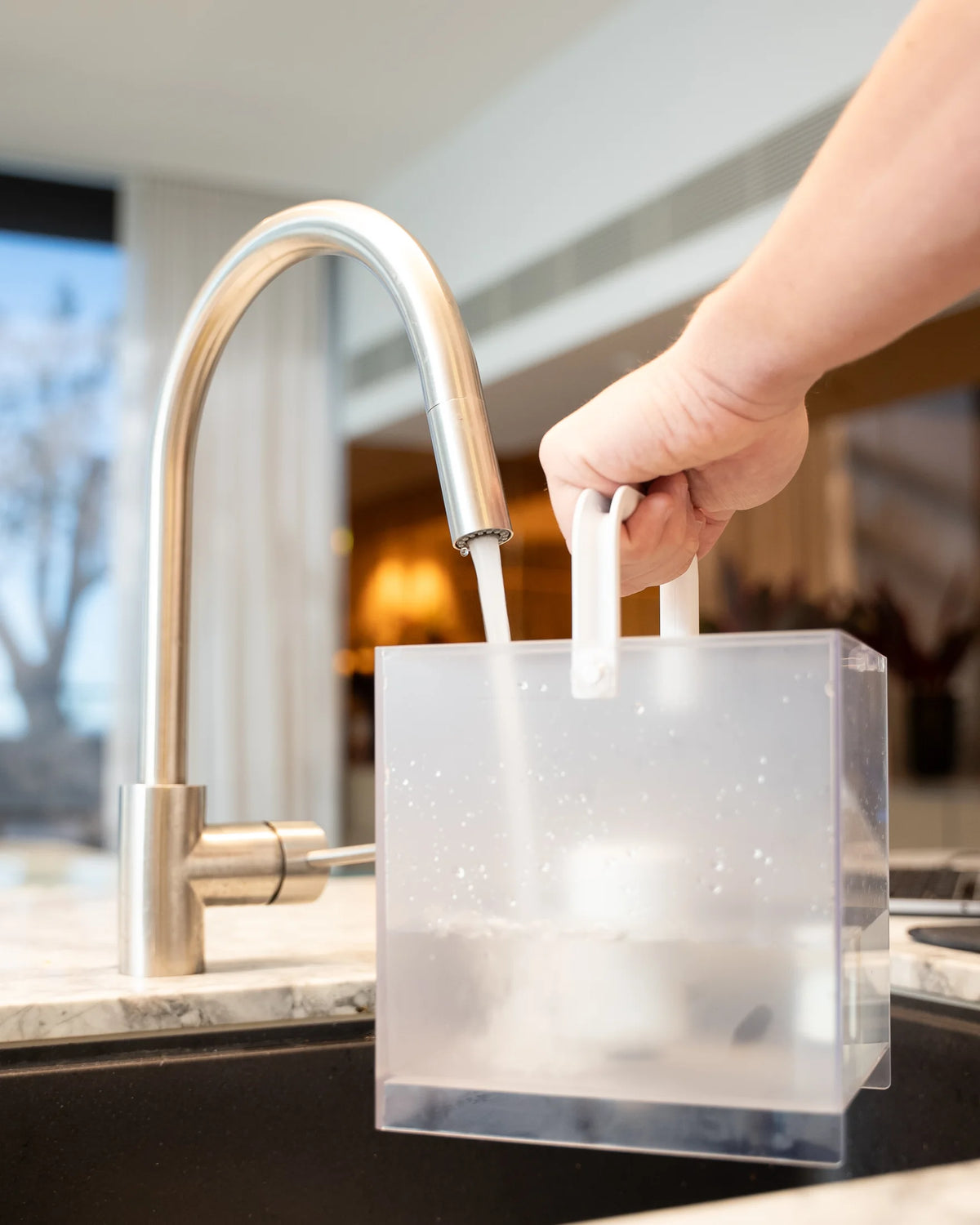 Filling the Rippl Nano tank at the sink